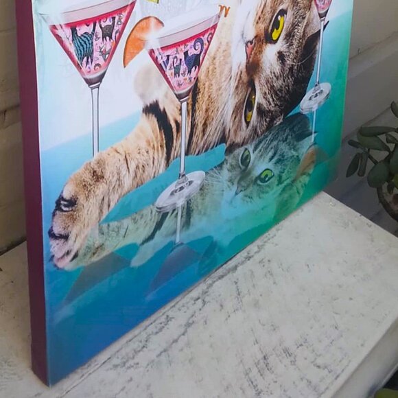 FUN Cosmo Cocktails Cats Giclee Canvas Wrap Original Art Print - Picture 5 of 8